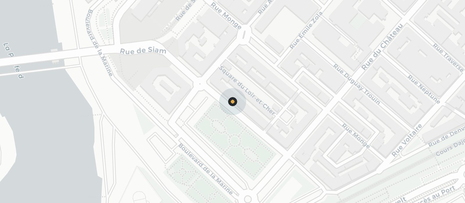 Plan de situation du bureau Necxi, 19 rue Pierre Brossolette à Brest, près du square du Loir-et-Cher